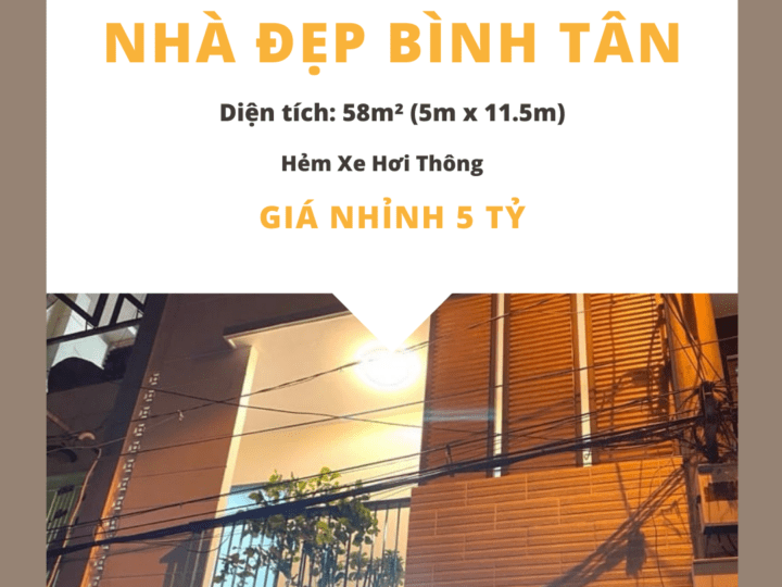 Nhà Bình Tân, giáp quận 6, 58m², 3 tầng, hẻm xe hơi thông – Giá cực tốt nhỉnh 5 tỷ