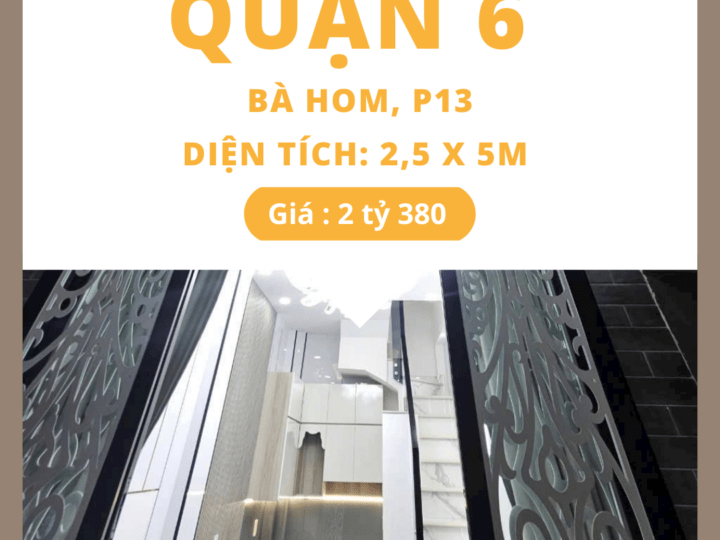 Bán nhà mới xây hẻm 208 Bà Hom, P13, Quận 6 – Gần chợ Phú Lâm, giá cực tốt